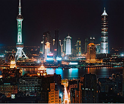 俯视,城市,夜晚,浦东,上海,中国