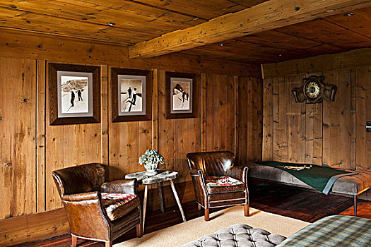 皮革,扶手椅,简单,沙发,角,木屋