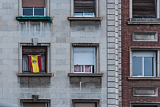 西班牙国旗,正面,窗,巴塞罗那