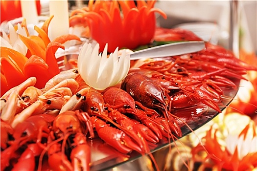 红色,熟食,龙虾,蟹肉,小龙虾,盘子