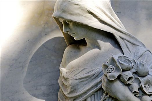 雕塑,悲伤,女人,墓地,汉堡市,德国,欧洲