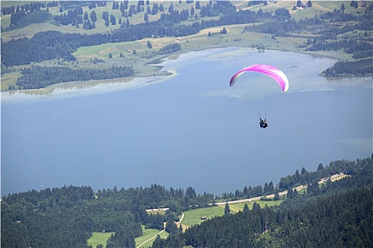 滑翔伞,飞跃,巴伐利亚,湖