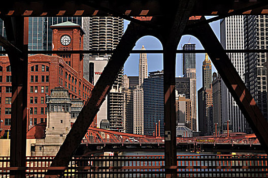 开合式吊桥,上方,芝加哥,河,伊利诺斯,美国
