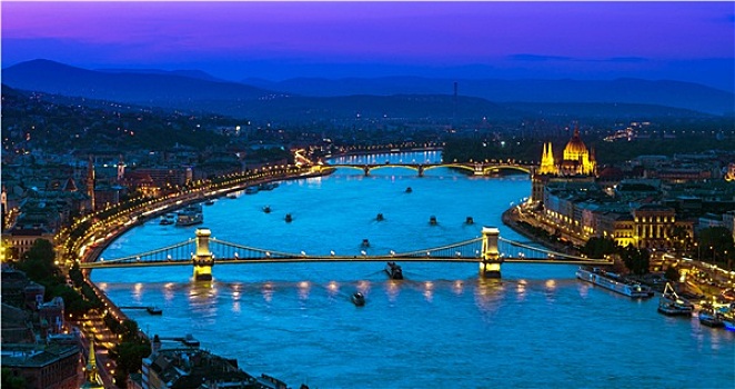 日落,上方,多瑙河,布达佩斯
