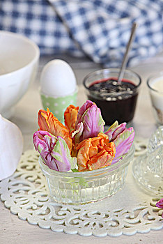 郁金香,花,小,玻璃碗,复活节餐桌