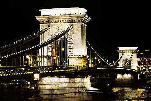 拱,链索桥,光亮,夜晚,布达佩斯,匈牙利