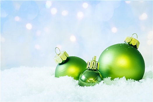 绿色,圣诞节,彩球,雪