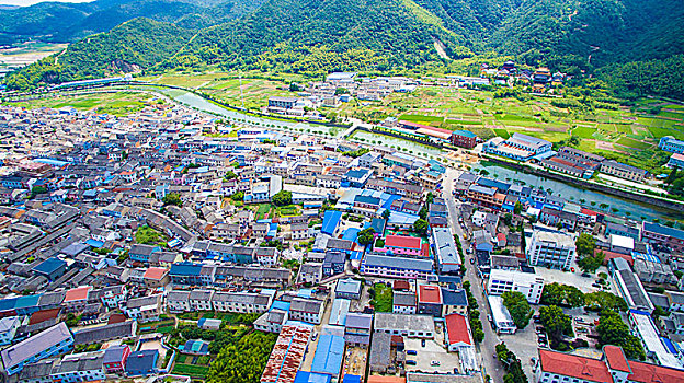 鄞州,塘溪镇,全景,俯瞰,乡镇,村庄,山水,房子