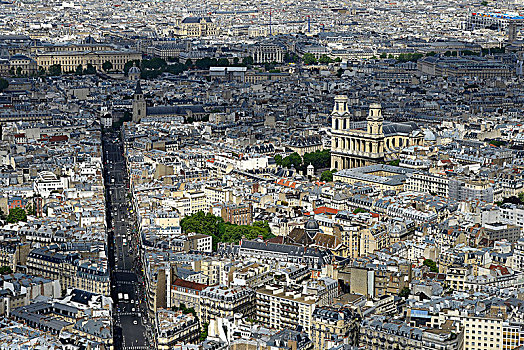 法国,巴黎,航拍,地区,街道,雷恩,卢浮宫,教堂,背景