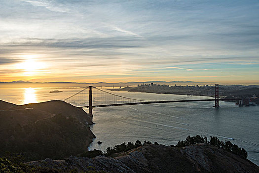 金门大桥,日出,旧金山,加利福尼亚,美国,北美