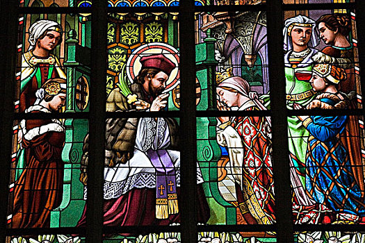 彩色玻璃窗,室内,教堂,捷克共和国,欧洲