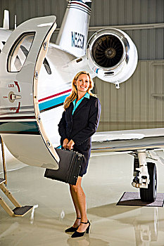 职业女性,公文包,小,私人飞机