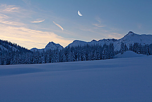 奥地利,阿勒堡,冬天,晚间,山谷