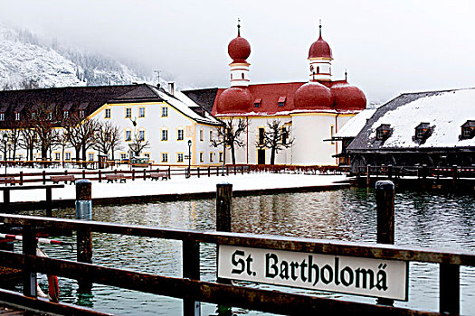 国王湖,湖,冬天,贝希特斯加登阿尔卑斯山,巴伐利亚,德国,欧洲