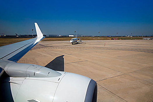机翼,机场,飞机,背景,蓝天