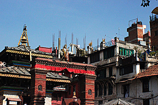 尼泊尔宗教加德满都旗帜泰米尔街区城市