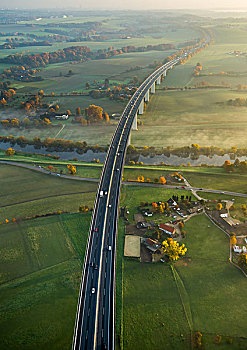 高架桥,上方,雾,秋天,地区,北莱茵威斯特伐利亚,德国,欧洲