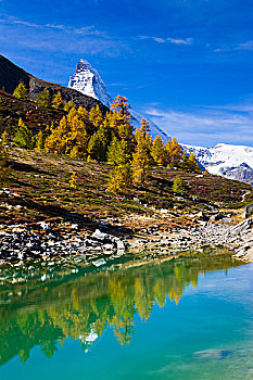 绿色,湖,顶峰,马塔角,靠近,策马特峰,瑞士