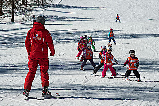 孩子,滑雪,授课,指导,陶安,萨尔茨堡,萨尔茨堡州,奥地利,欧洲