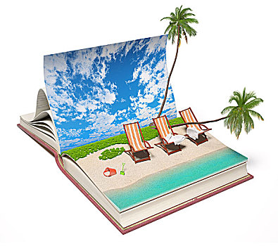 翻书,热带沙滩,室内,概念