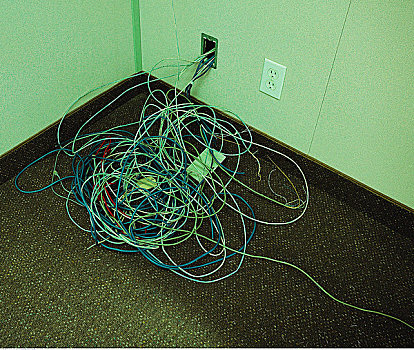 缠结,线缆,墙壁,办公室
