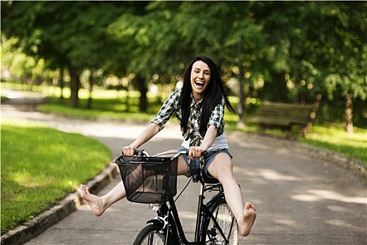 高兴,美女,骑自行车,公园