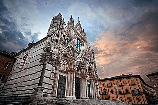 锡耶纳,大教堂,特写,著名地标,中世纪,城镇,日出,意大利