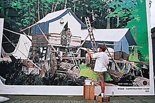 艺术家,壁画,城镇,温哥华岛,不列颠哥伦比亚省,加拿大