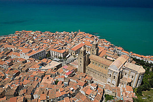 意大利,西西里,切法卢,城镇,13世纪,中央教堂,山