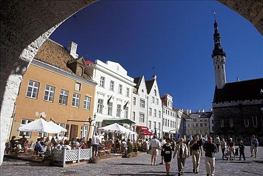 市政厅,游客,门口,旧城,爱沙尼亚,欧洲,世界遗产,波罗的海国家,欧盟新成员