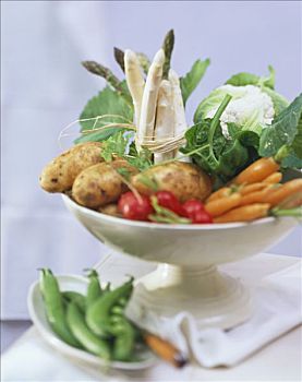蔬菜,白色,碗,土豆,胡萝卜,芦笋
