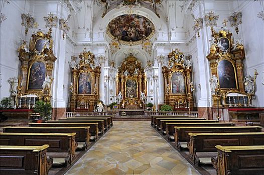 圣坛,寺院,圣母升天大教堂,圣母玛利亚,湖,地区,巴伐利亚,德国,欧洲