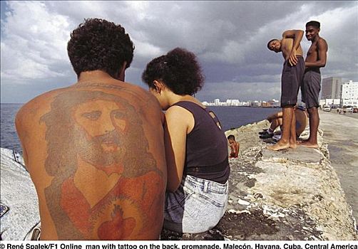 男人,纹身,耶稣,哈瓦那,古巴,中美洲