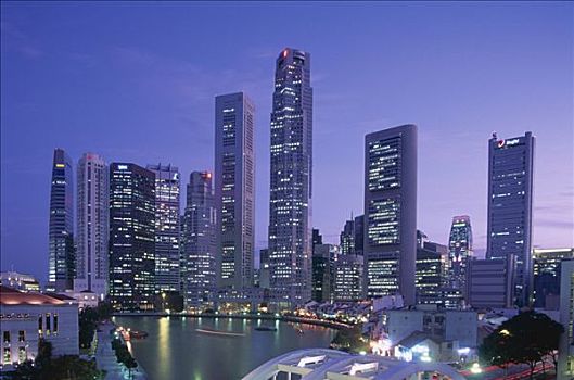 城市天际线,金融区,克拉码头,新加坡河,夜景,新加坡