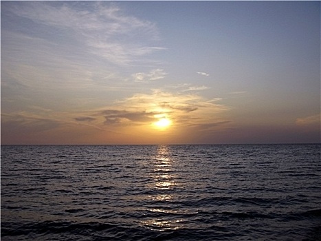 日落,上方,海洋