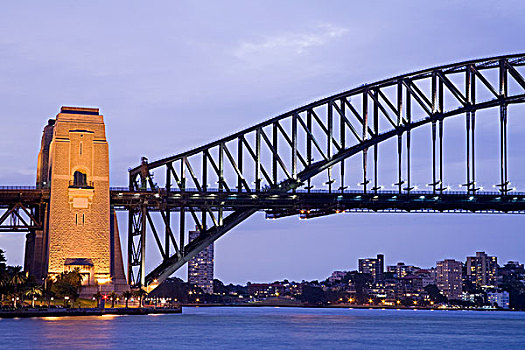 澳大利亚,新南威尔士,悉尼,石头,地区,悉尼港,桥,黄昏