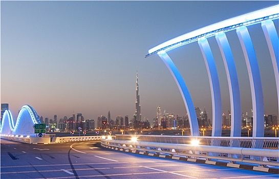 迪拜,桥,光亮,夜晚,阿联酋