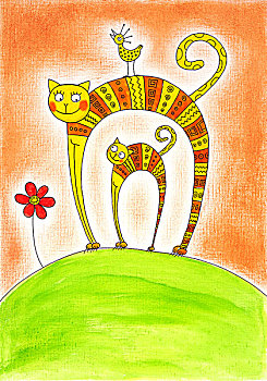 猫,小猫,绘画,水彩画,纸