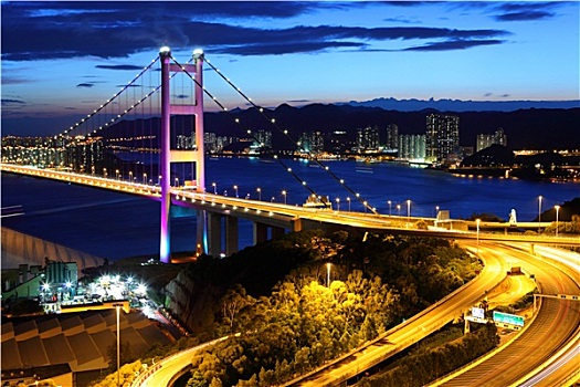 桥,日落,香港