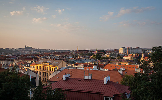 风景,布拉格,城市,山,日落