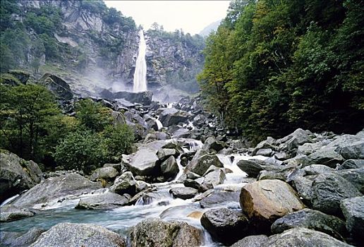 瀑布,山谷,瑞士,欧洲