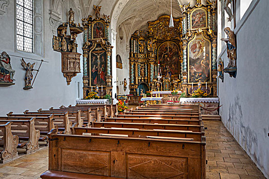 内景,朝圣教堂,上巴伐利亚,巴伐利亚,德国,欧洲
