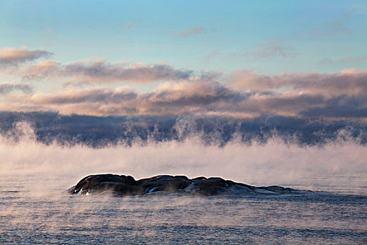 冬天,薄雾,苏必利尔湖,平台,湾,安大略省,加拿大