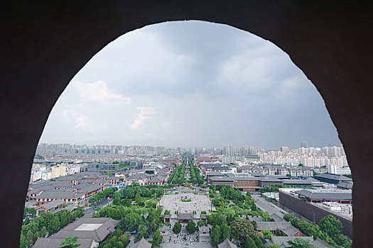 从大雁塔俯瞰西安城市建筑