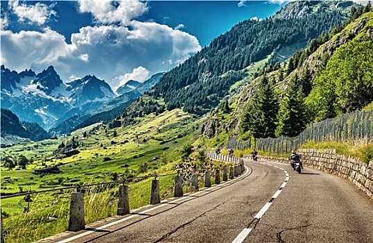 群体,骑车,旅游,欧洲阿尔卑斯山
