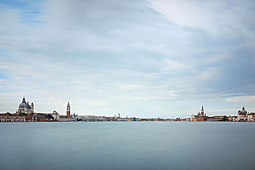 城市天际线,威尼斯,钟楼,圆顶,长时间曝光,水岸,意大利