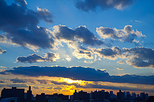 日落,天空,纽约,美国