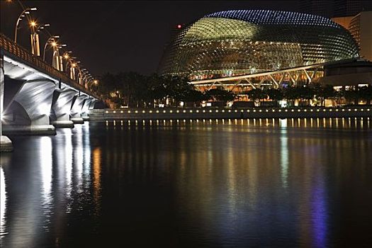 新加坡,夜晚,剧院,湾,设计,建筑师,桥