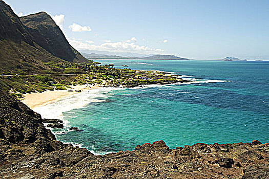 夏威夷,瓦胡岛,视点,远眺,海滩,向风,海岸