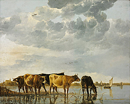 母牛,河,艺术家